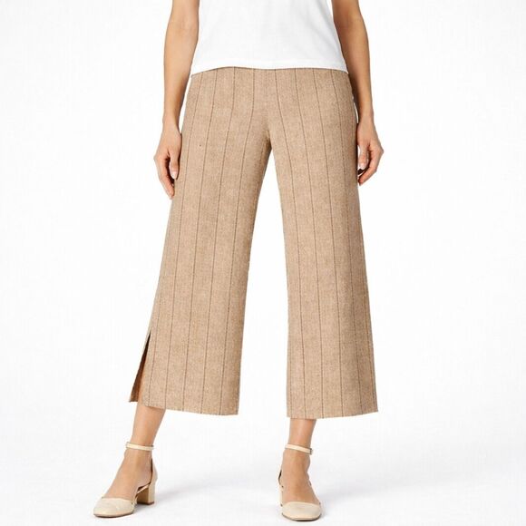 J. Jill Pants - J. Jill Pants Size Large Crop Linen Blend NWOT Tan Inspection Stickers Intact